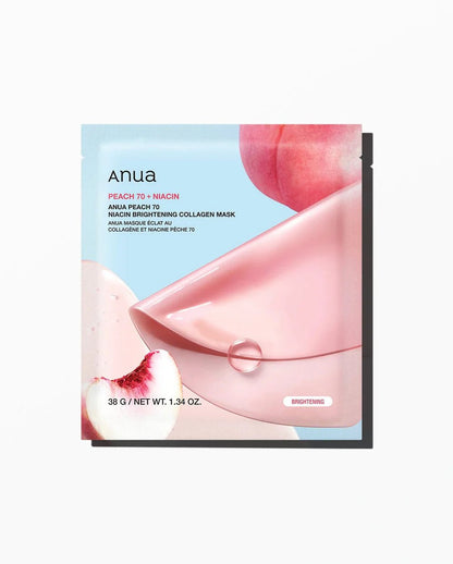Anua Collagen Mask (Original) – Peach 70 + Niacin & Rice 70 + Ceramide (4 Sheets) | Hydrating, Brightening & Firming K-Beauty Mask