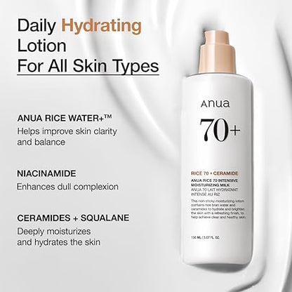 Anua Rice 70+ Intensive Moisturizing Milk – Deep Hydration & Skin Barrier Care (Original)