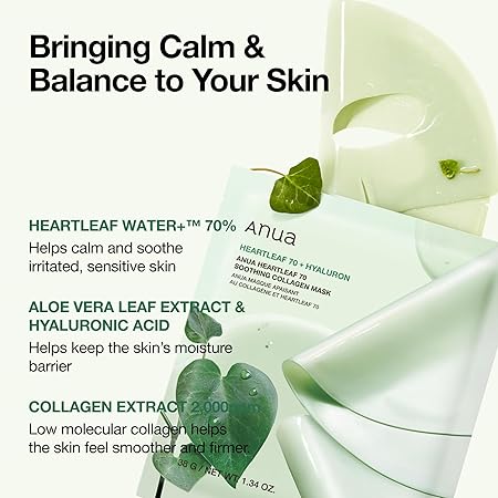 Anua Soothing Collagen Mask – Heartleaf 70% & Hyaluronic Hydration Sheet Mask (Original)