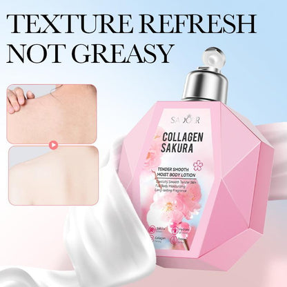 SADOER Collagen Sakura Body Lotion – 98% Sakura Extract & Collagen Firming Moisturizer (300ml) | Hydrating & Brightening Body Care (Original)